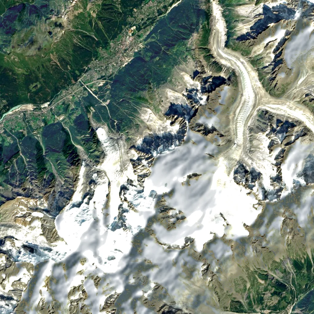 Aiguille du Midi seen from above (Sentinel-2)