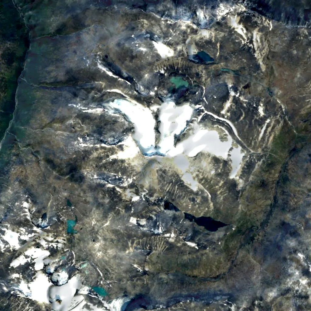 Glittertind seen from above (Sentinel-2)