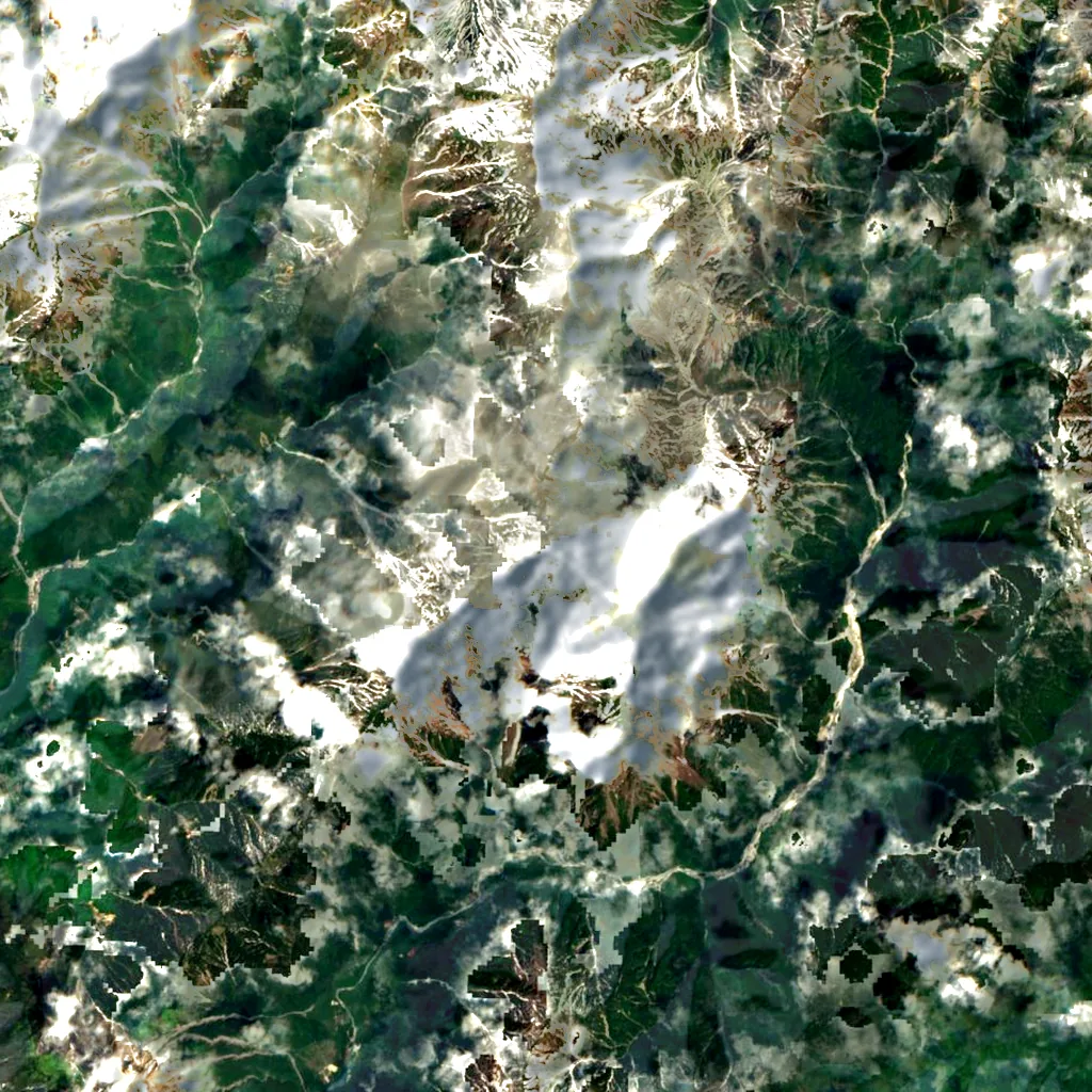 Hotaka Mountains seen from above (Sentinel-2)