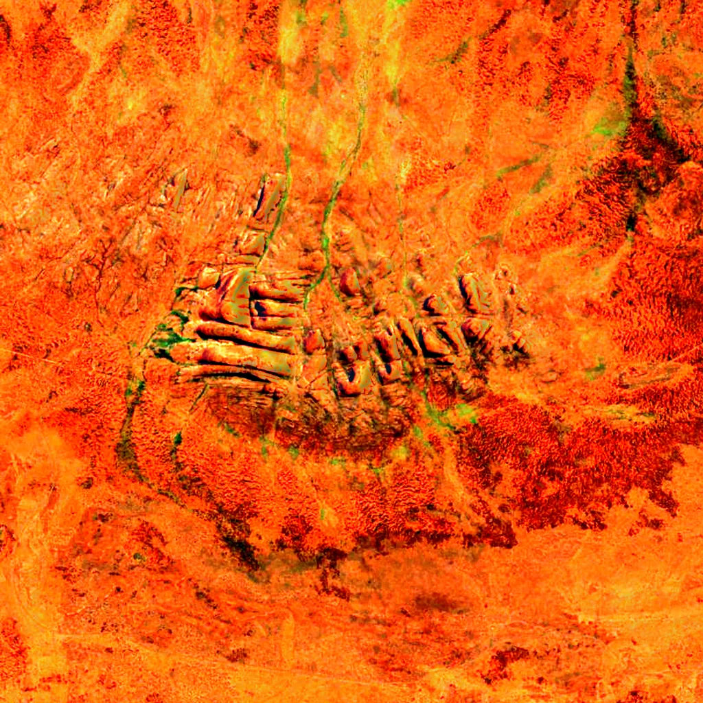 Kata Tjuta seen from above (Sentinel-2)