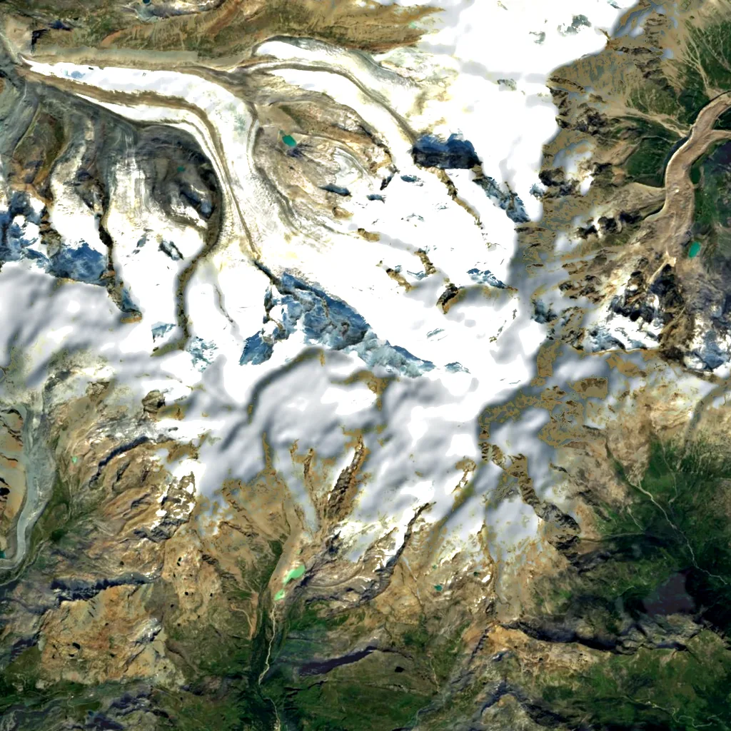 Lyskamm seen from above (Sentinel-2)