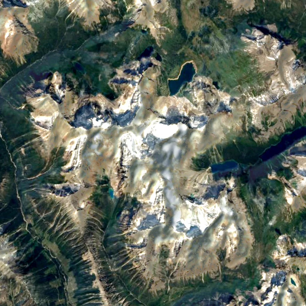 Mount Assiniboine seen from above (Sentinel-2)