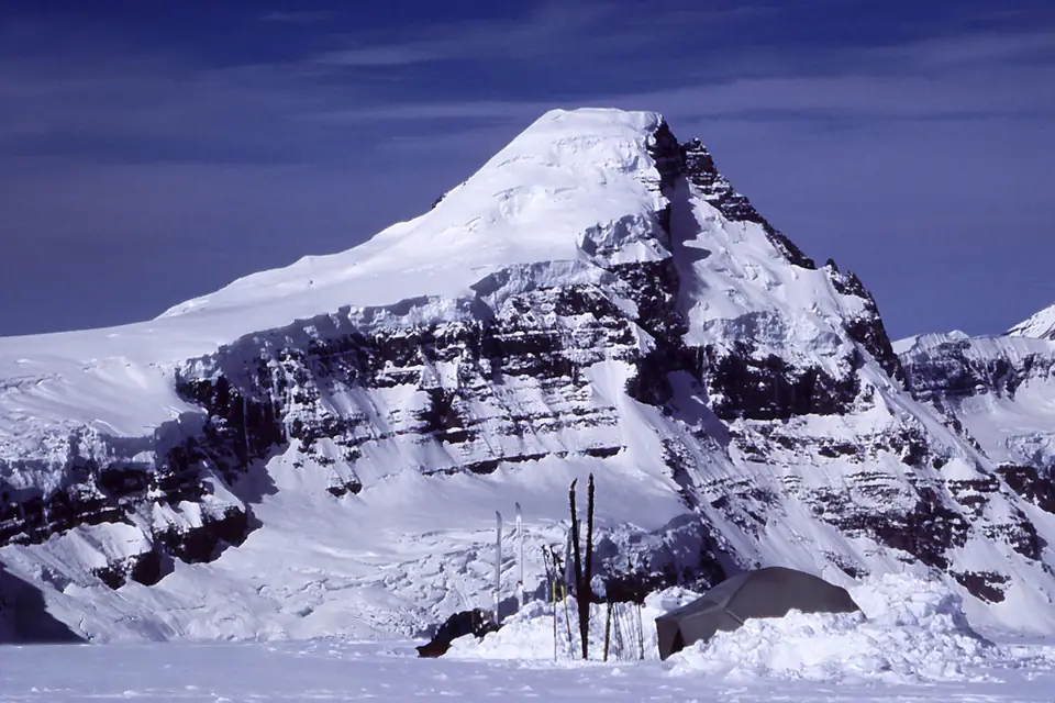 Mt. Columbia from Columbia Icefield bivy for the Twins et al