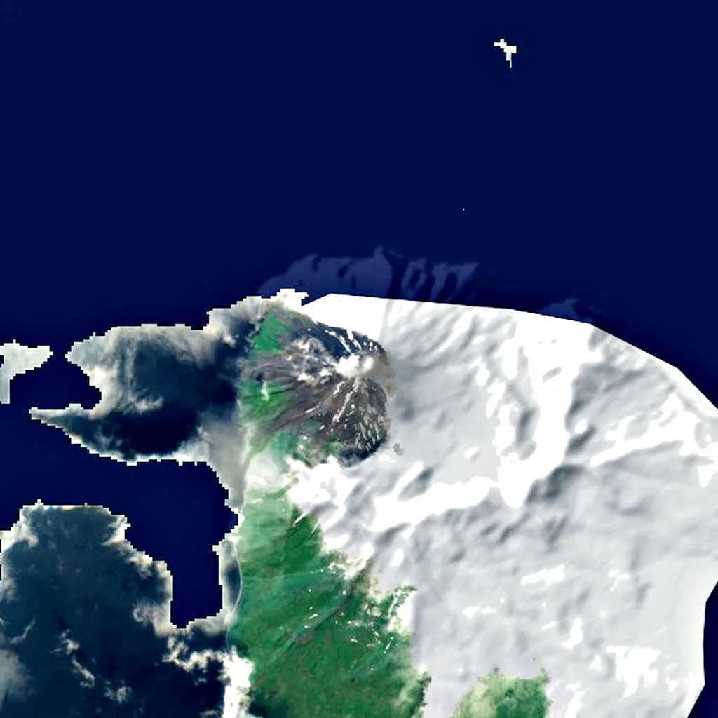 Mount Kanaga seen from above (Sentinel-2)