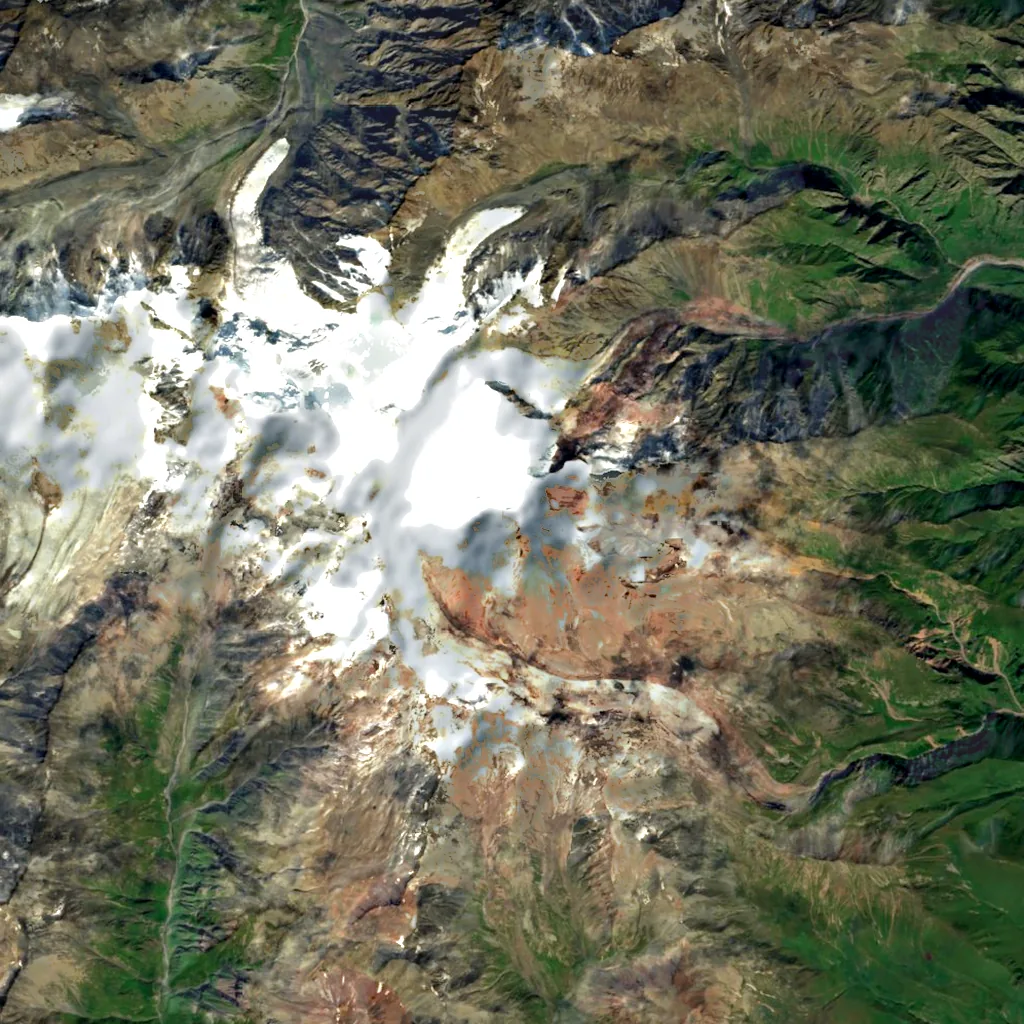 Mount Kazbek seen from above (Sentinel-2)