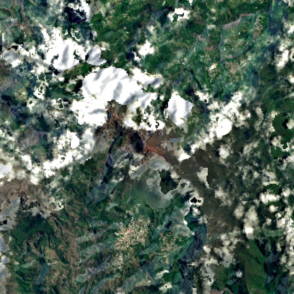 Piton des Neiges seen from above (Sentinel-2)