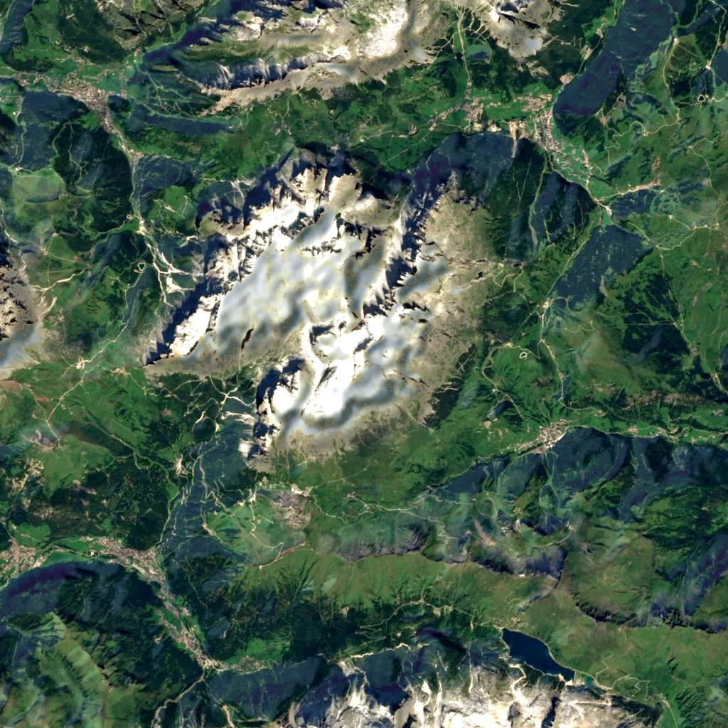 Piz Boè seen from above (Sentinel-2)
