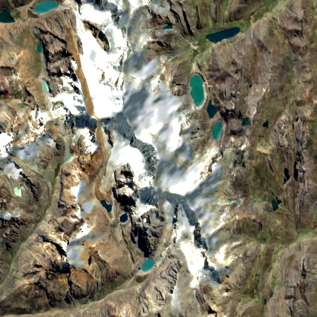 Siula Grande seen from above (Sentinel-2)
