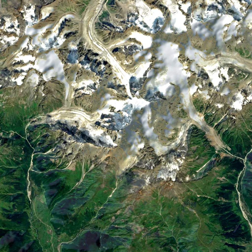 Ushba seen from above (Sentinel-2)